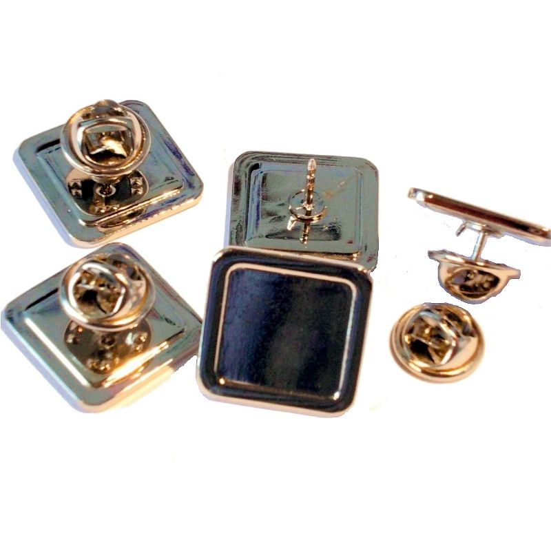 Superior Badge Blank square 16mm silver clutch fitting